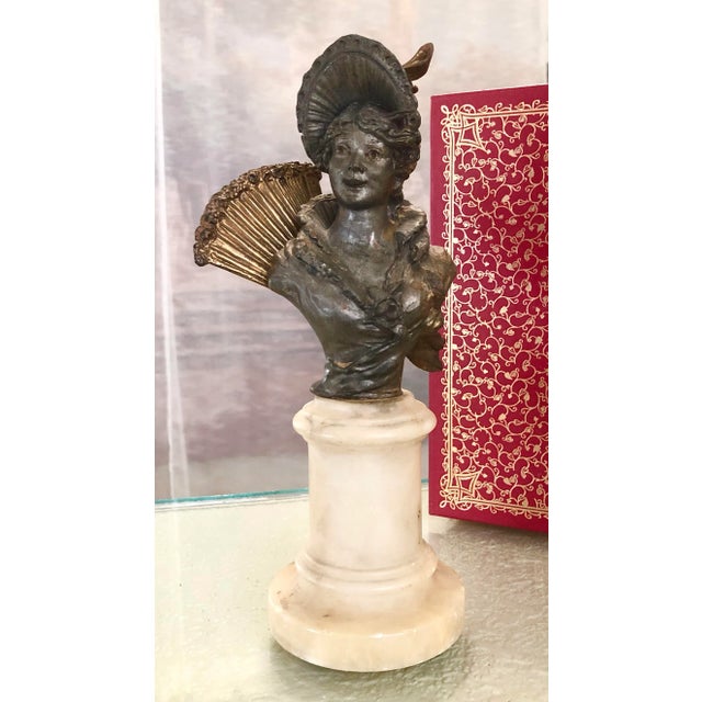 Antique Spelter Bust on Alabaster Art Nouveau Victorian Woman For Sale - Image 4 of 11