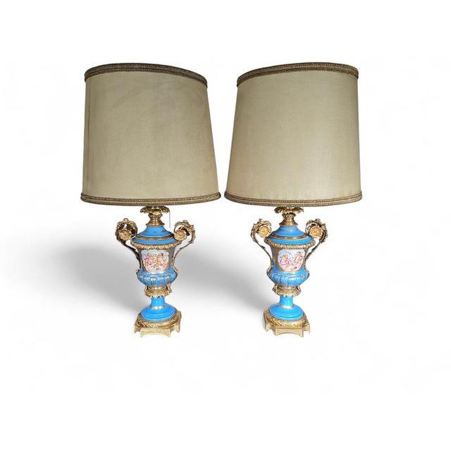 19th Century French Porcelain and Gilt Bronze Lamps in the style of Sèvres, 1890s For Sale - Image 10 of 13