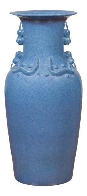 Chinese Contemporary Ceremonial Altar Vase with Crackled Blue Patina