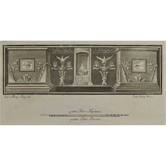 Ancient roman fresco from the series "antiquities of herculaneum", is an etching on paper realized by carlo ortij in the...