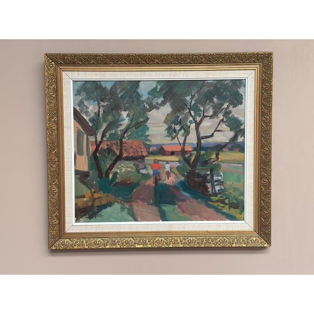 Oskar Person, On Bicycle, 1960s, Oil on Panel, Framed For Sale - Image 8 of 17