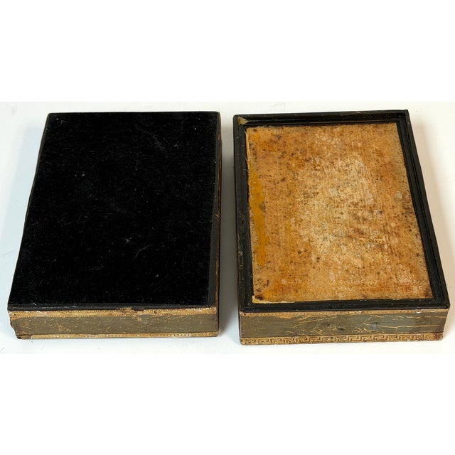 19th C. Italian Grand Tour Intaglio Plaster Medallion & Gilt Marbled Leather Box For Sale - Image 9 of 13