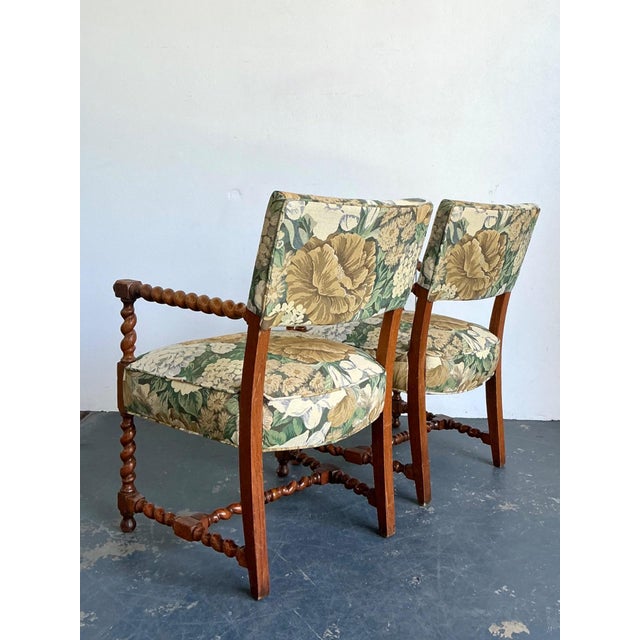 Vintage Twisted Wood Dorothy Draper Upholstered Barley Twist Armchairs For Sale - Image 9 of 18