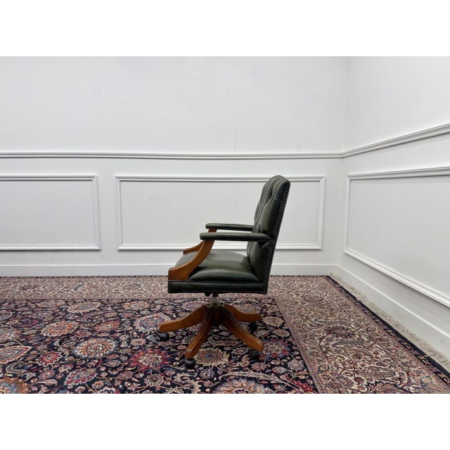English Green Leather Chesterfield Desk Chair For Sale - Image 3 of 8