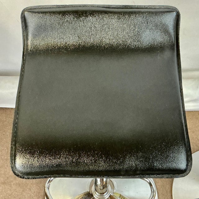 Black 1990s Vintage Modern Contemporary Italian Style Leather & Chrome Barstools - A Pair For Sale - Image 8 of 9