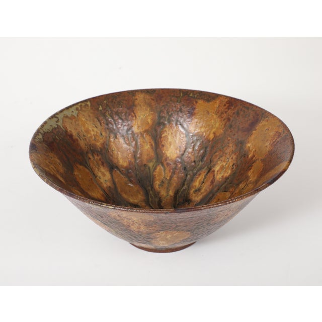 1950's Studio Made Mottled Pottery Decorative Bowl For Sale - Image 9 of 14