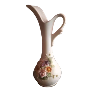 Lefton Bud Porcelain Vase With Applied Handle & Florals