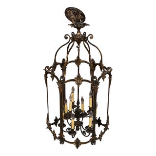 Mid 20th Century Nine Light Lantern With Glass Panels and Decorative Brass Detail For Sale