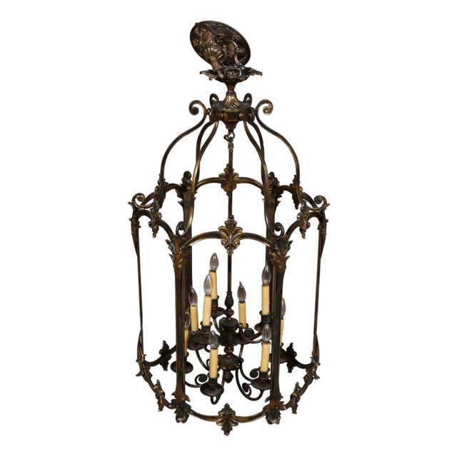 Mid 20th Century Nine Light Lantern With Glass Panels and Decorative Brass Detail For Sale