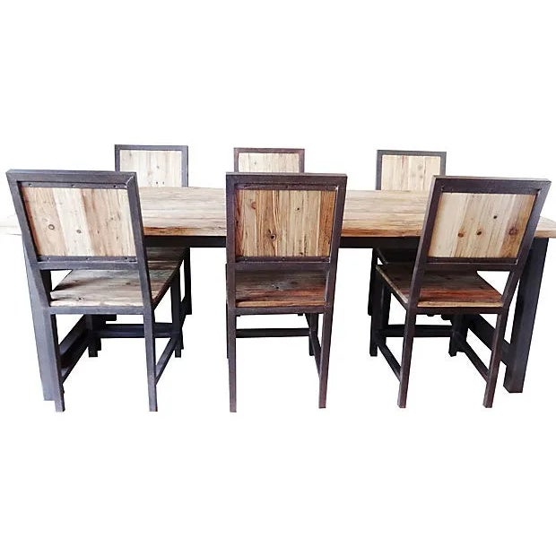 Industrial Wood & Iron Dining Set For Sale - Image 9 of 9