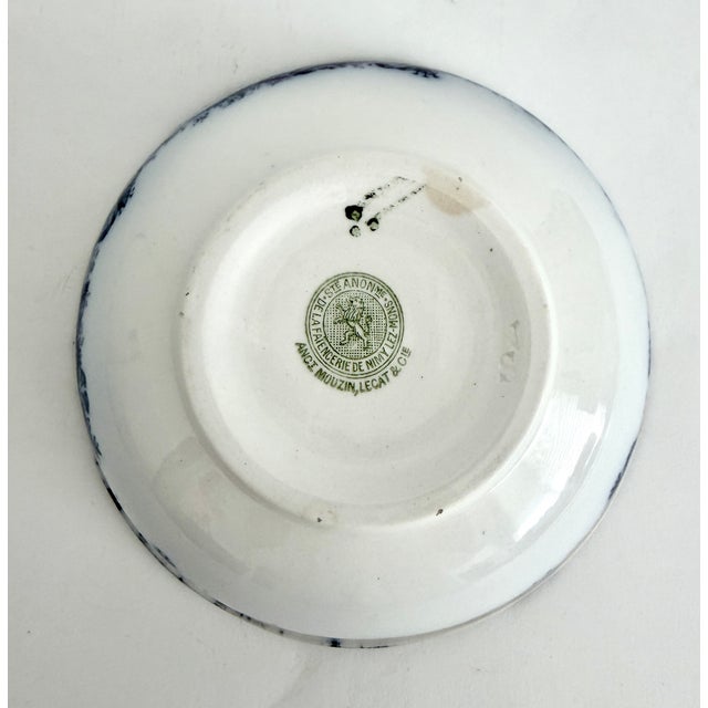 White Antique 1900s Belgian Faience De Nimy Flow Blue Bowl W/ Strainer For Sale - Image 8 of 8