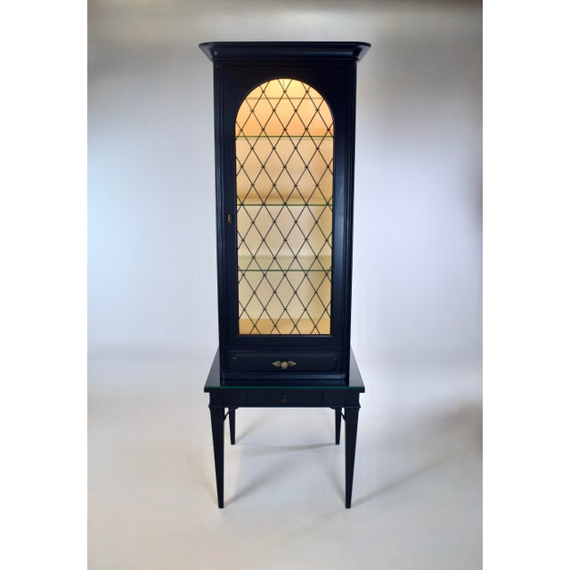 Black Louis XVI French Ebonized Bookcase Vitrine Cabinets, Baker Furniture, 1960's For Sale - Image 8 of 16