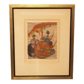 Circa 1920s-30s English "Listening to Music" Drypoint Etching by Elyse Ashe Lord For Sale