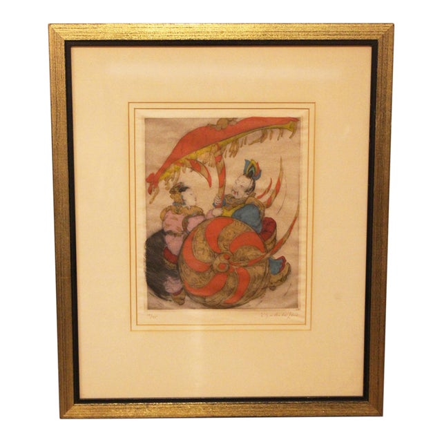 Circa 1920s-30s English "Listening to Music" Drypoint Etching by Elyse Ashe Lord For Sale