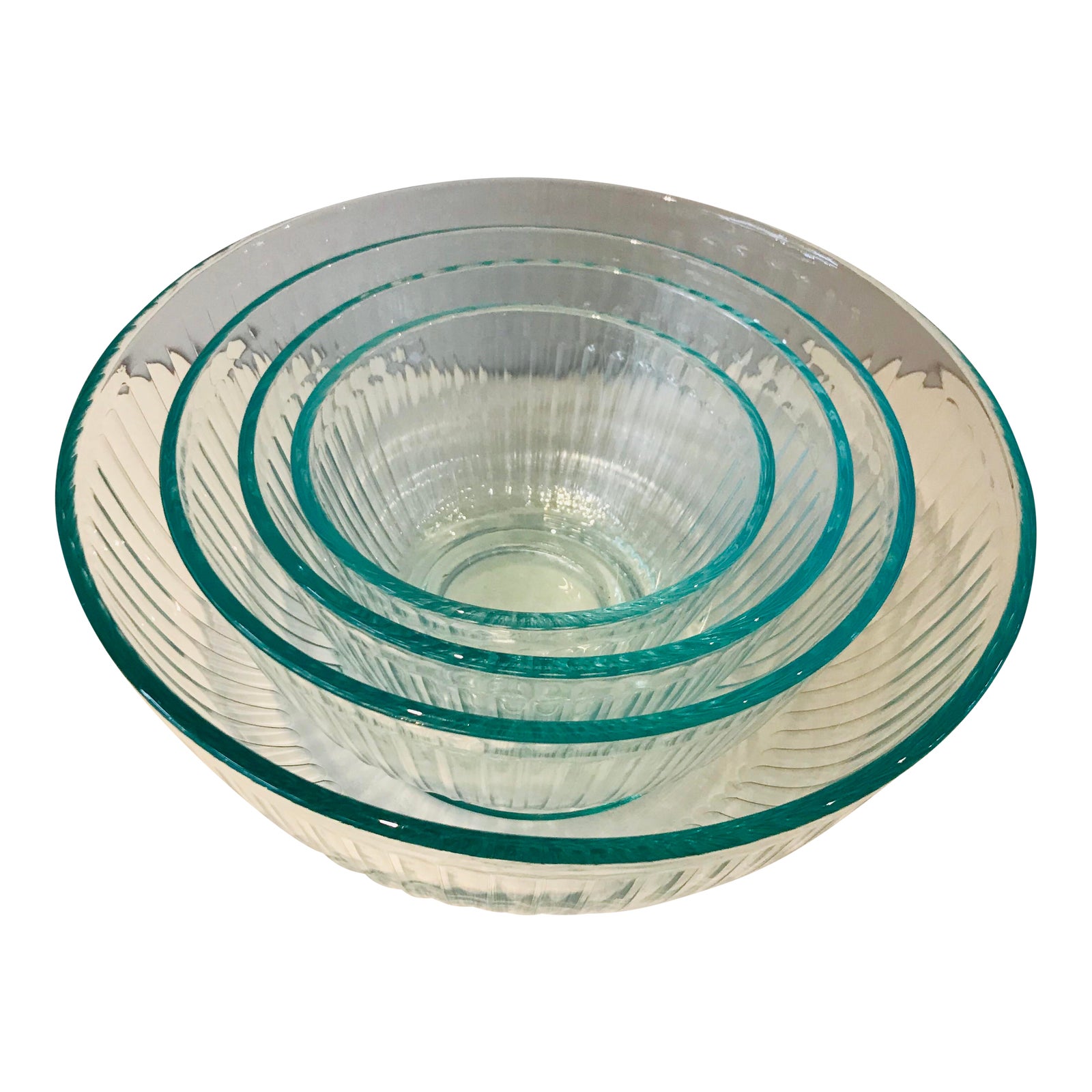 Vintage Pyrex Teal Clear Ribbed Glass Mixing BowlsSet of 4 Chairish