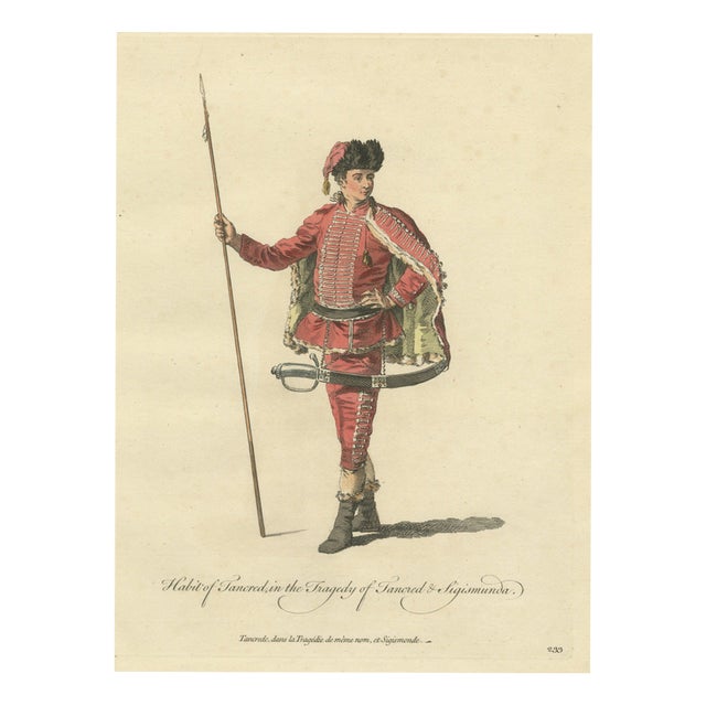 Jefferys, Tancred in Tancred and Sigismunda, Georgian Stage Costume, 1757, Engraving For Sale