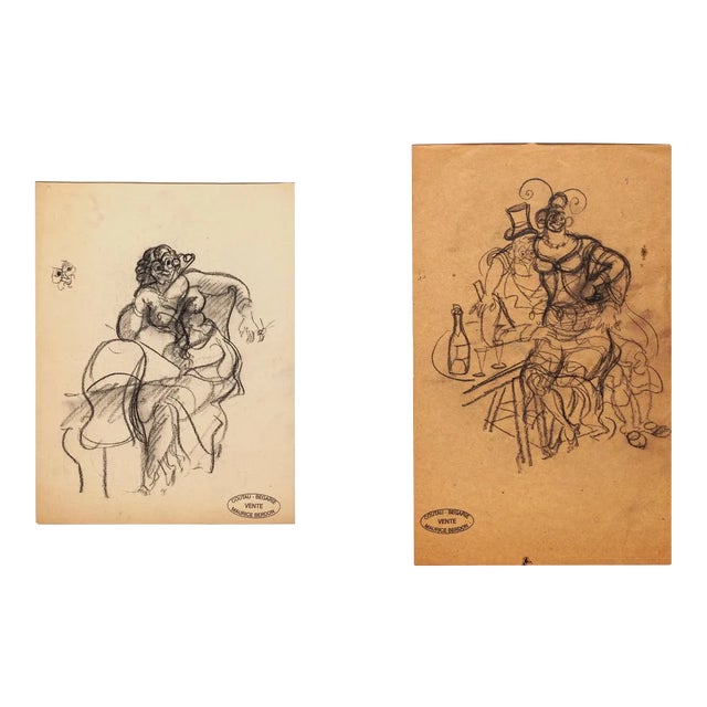 Figures - Original Pencil Drawing by Maurice Berdon - Mid 20th Century Mid 20th Century For Sale