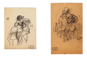 Figures - Original Pencil Drawing by Maurice Berdon - Mid 20th Century Mid 20th Century