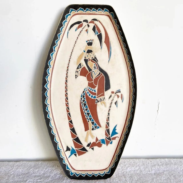 Tan Hand Painted Middle Eastern Platter For Sale - Image 8 of 8