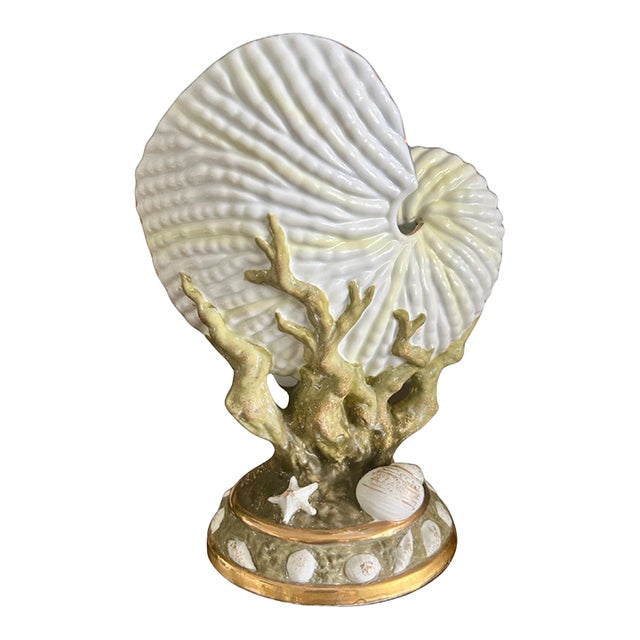Nautilus Shell Form Porcelain Vase With Coral Details For Sale