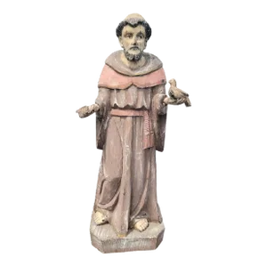 Vintage Highly Distressed Solid Carved Wood Large St Francis of Assisi Statue