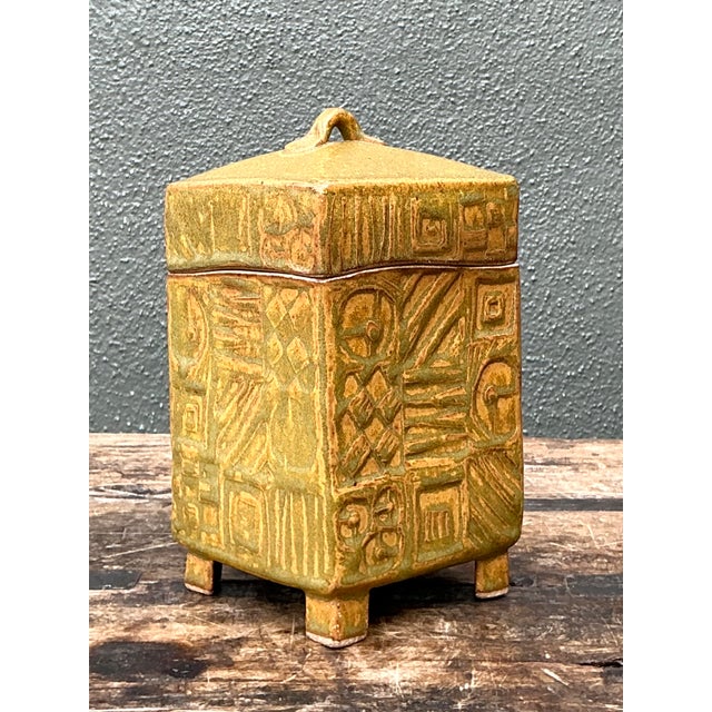 Goldenrod Vintage Textured Ceramic Lidded Box For Sale - Image 8 of 13
