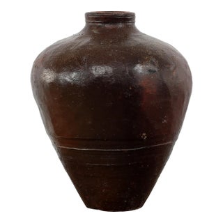 Mid-Century Vintage Brown Porcelain Chestnut Wine Jar For Sale