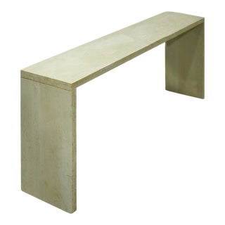 1980s Polished Travertine Slab Console Table For Sale
