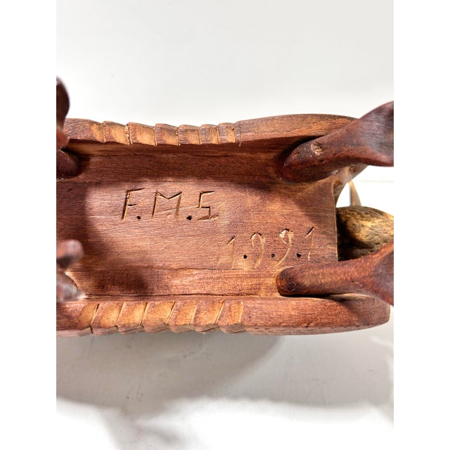 Vintage Hand-Carved Wooden Armadillo Sculpture – Signed Folk Art Figure 1991 – Articulated Accordion Body For Sale - Image 12 of 12