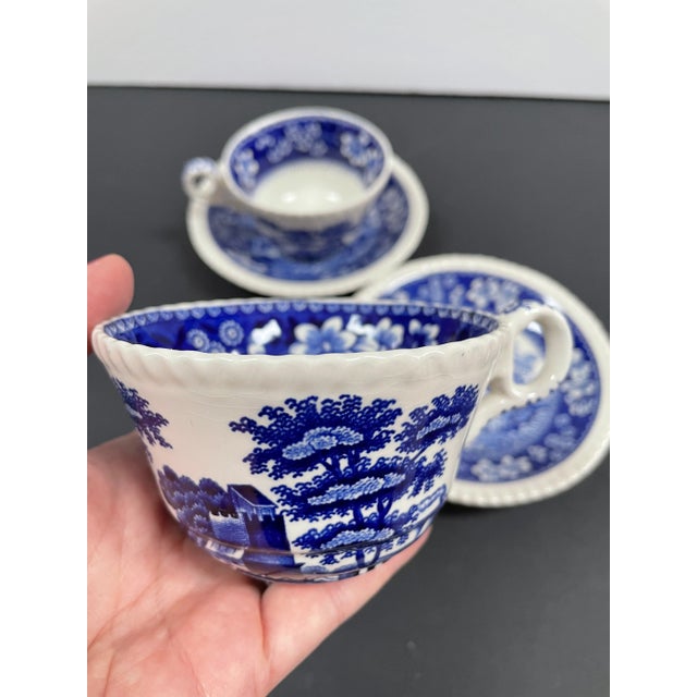 Vintage Copeland Spode Blue and White ‘Spode’s Tower’ Transferware Tea Set for Two - 6 Pieces For Sale - Image 9 of 13