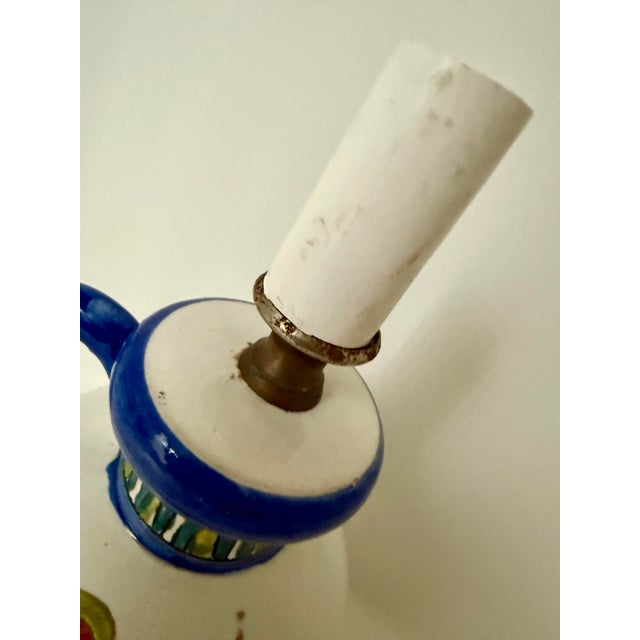 White Petite Italian Sgraffito Flower Jug Pottery Accent Table Lamp For Sale - Image 8 of 12