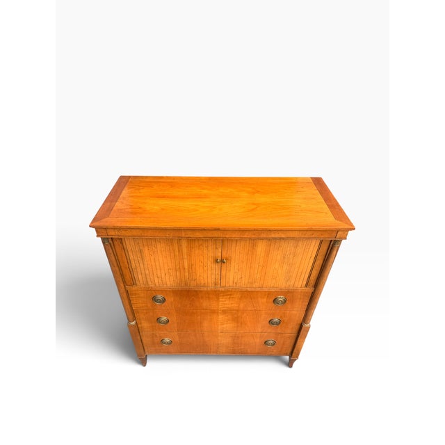 Linen Vintage Baker Furniture Neoclassical Gentleman’s Chest With Tambour Doors For Sale - Image 8 of 17