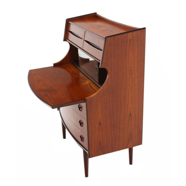 Danish Teak Pull Out Desk Secretary Desk Bachelor Chest Bookcase Bow Front For Sale - Image 6 of 8