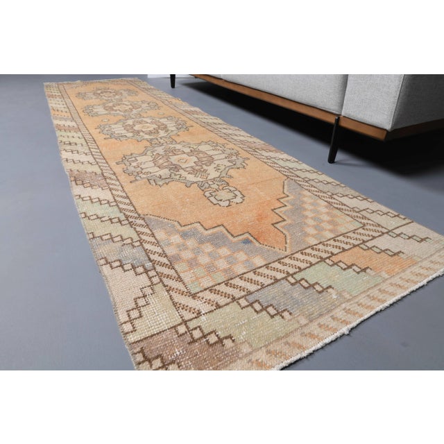 Orange Vintage Turkish Oushak Handmade Wool Cotton Orange Runner For Sale - Image 8 of 11