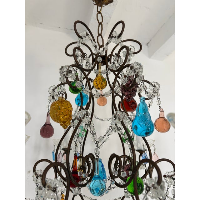 Italian Murano Fruit Multi Color Drops Macaroni Swags Crystal Prisms Chandelier Italian For Sale - Image 3 of 8