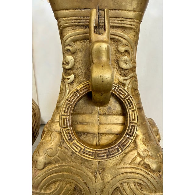Gold 1940s James Mont Style Pair of Cast Brass Table Lamps For Sale - Image 8 of 11