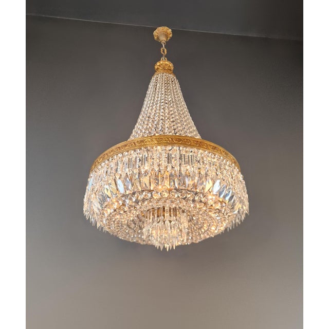 1920s Antique Baroque Chandelier Crystal Empire Brass Bohemian Lustre Ceiling For Sale - Image 5 of 17