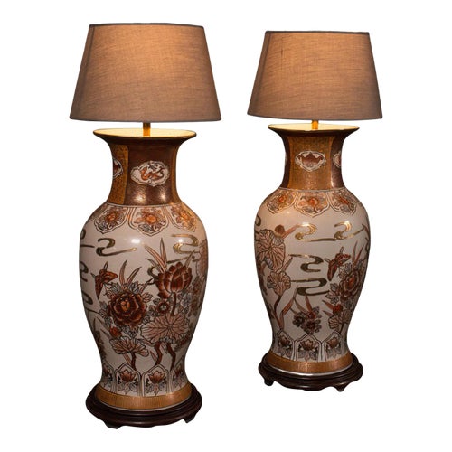 1940s Pair of Vintage Art Deco Chinese Ceramic Table Lamps