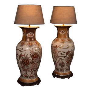 1940s Pair of Vintage Art Deco Chinese Ceramic Table Lamps