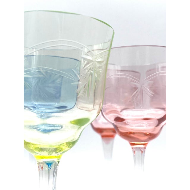 Art Nouveau Faceted Wine Glasses with Star Design, 1920s, Set of 6 For Sale - Image 6 of 17