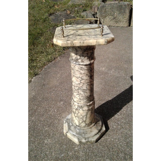 1920s Neoclassical White Marble Pedestal Plant Stand With Top Brass Gallery For Sale In Cleveland - Image 6 of 12