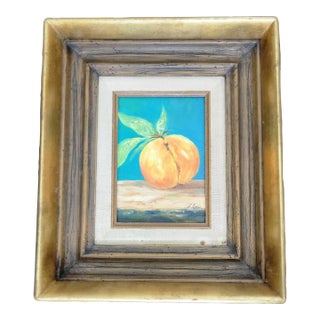 VTG Original Still Life Oil Painting in Ornate Gilt Wood Frame Peach Signed Ooak For Sale