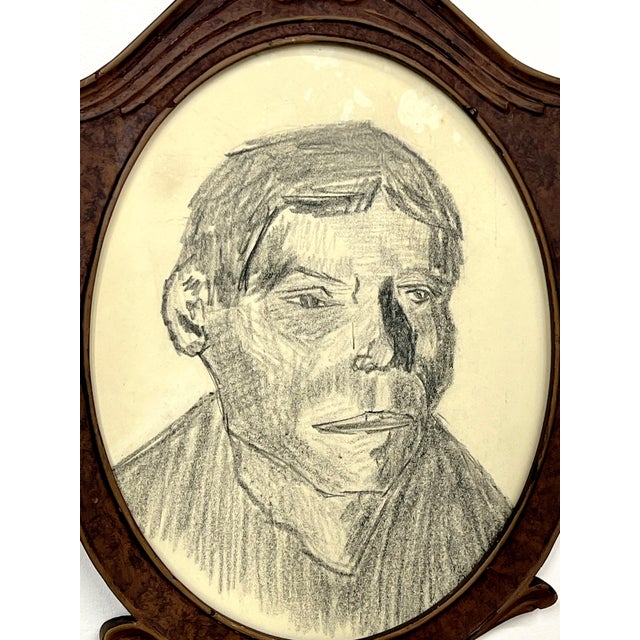 Mid-Century Modern Mid Century Charcoal Portrait by Kenneth Goss c.1966 For Sale - Image 3 of 12