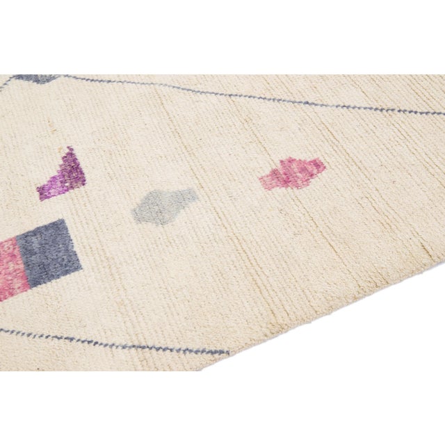 Textile 7 X 10 Modern Moroccan Tribal Handmade Wool Rug in Beige and Purple For Sale - Image 7 of 10