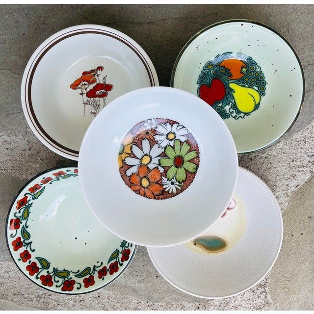 Vintage Mismatched Set of 5 Floral Stoneware Cereal Bowls Chairish
