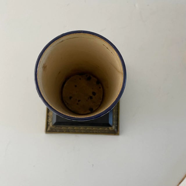 Late 19th Century 19th-Century French Longwy Floral Enamel Faience Oil Lamp Base, Turquoise Blue For Sale - Image 5 of 9