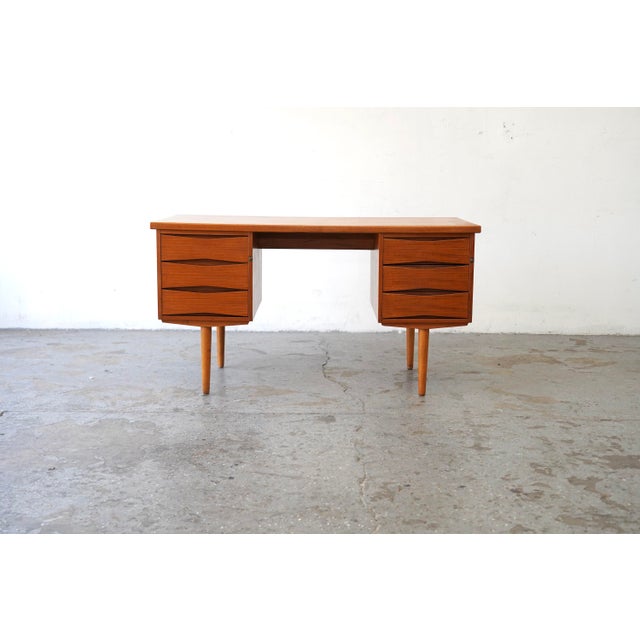 Danish Modern Teak Double-Pedestal Desk in the Style of Arne Vodder For Sale - Image 16 of 17