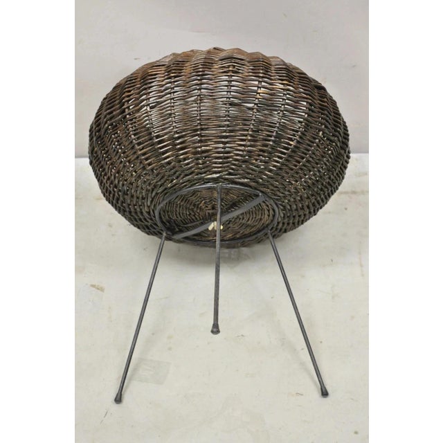 Brown 20th Century MCM Arthur Umanoff Style Wicker Rattan Wrought Iron Planter Stand For Sale - Image 8 of 9