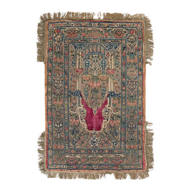Antique Italian Tapestry in Green and Red With Floral Patterns, From Rug & Kilim For Sale