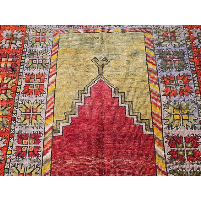 Turkish Vintage Turkish Anatolian Prayer Rug, Handwoven Wool, Early 1900s, 4' x 6' For Sale - Image 3 of 10